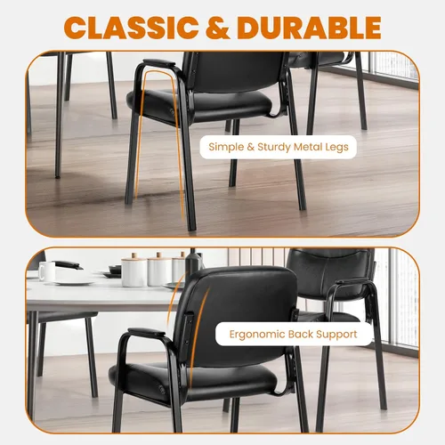 Miniatura 5 de Elevon Juego de 2 sillas de sala de espera sin ruedas, de cuero, estacionaria, oficina, recepción, silla de invitados con brazos acolchados