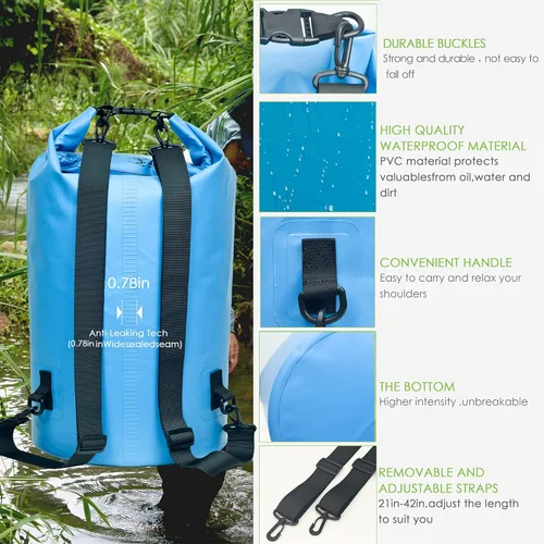 Miniatura 3 de YUMQUA Bolsas secas impermeables 5L/10L/20L/30L/40L para mujeres y hombres, bolsa seca flotante enrollable bolsa de almacenamiento impermeable