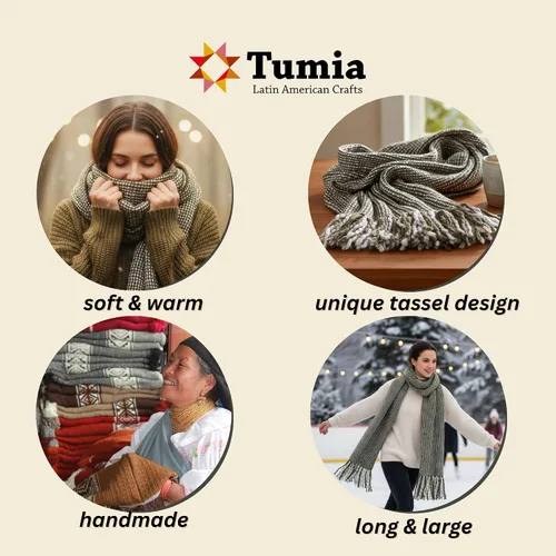 Miniatura 30 de Tumia LAC - Bufanda de lujo extra larga gruesa a rayas - Hecho a mano y muy cálido - Unisex