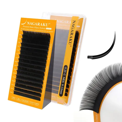 Miniatura 97 de NAGARAKU Extensiones de pestañas elipse con puntas abiertas planas, pestañas individuales de 0.006 in, rizo C, bandeja de mezcla de 0.315-0.591 in