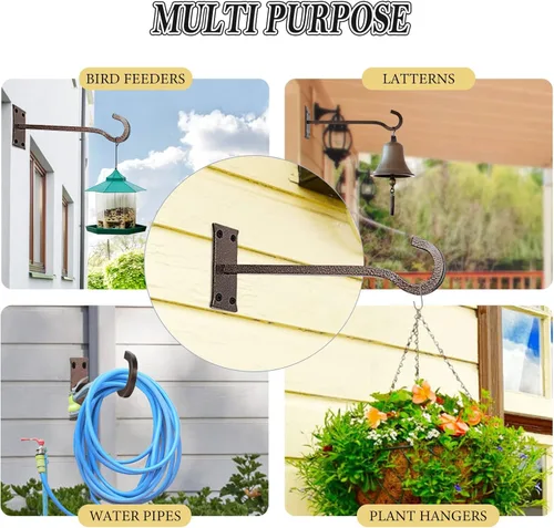 Miniatura 11 de QIEGL Soporte colgante para plantas de 6 pulgadas, gancho de metal para plantas, gancho de pastor decorativo para colgar linternas, comedero