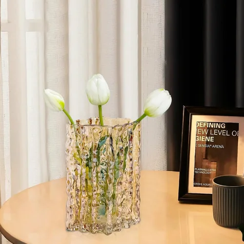 Miniatura 2 de Aoderun Jarrón de cristal de cristal resistente para mesa de comedor, cocina, oficina, hogar, estante, boda, sala de estar, centros de mesa (ámbar)