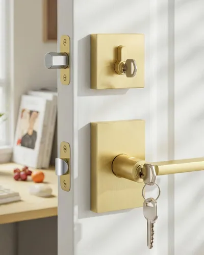 Miniatura 38 de Goldenwarm Manijas de puerta ficticias doradas, aleación de zinc resistente, palanca de puerta interior sin giro para pasillo y armario, perilla