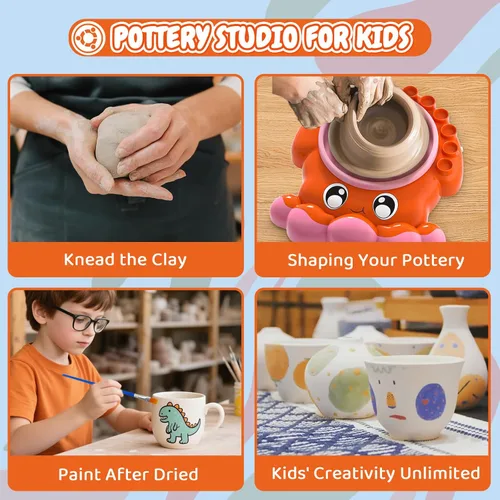 Miniatura 4 de Insnug Rueda de alfarería para niños – Artes y manualidades para niños de 8 a 12 años, kit de rueda de alfarería para niños, juguetes