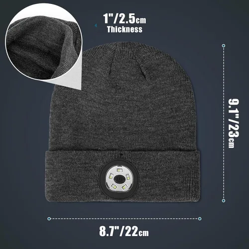 Miniatura 5 de OOPOR Gorro LED con luz - Gorro de punto con luz recargable, unisex, cálido