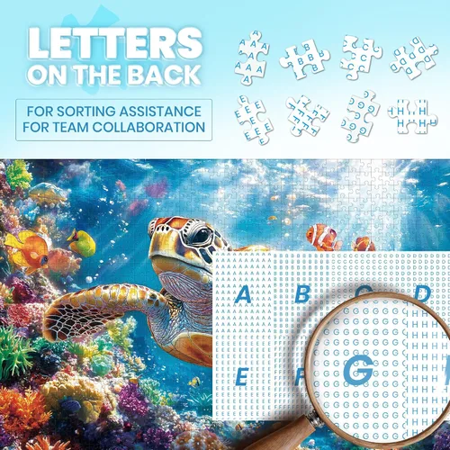 Miniatura 4 de Rompecabezas para adultos de 1000 piezas, rompecabezas de tortuga marina de 1000 piezas, rompecabezas desafiantes del océano con letra en la parte