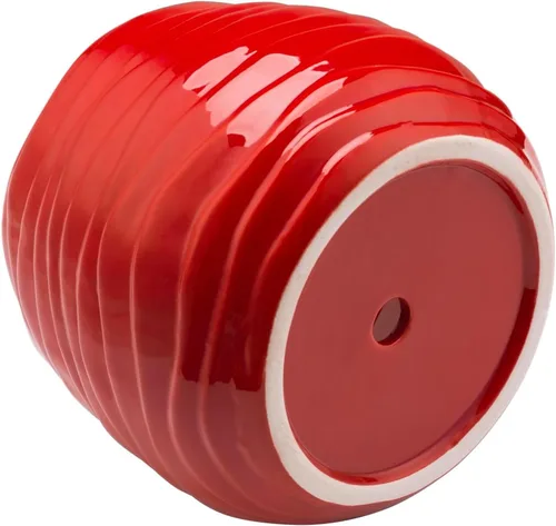 Miniatura 7 de MyGift Maceta moderna de cerámica roja de 5.5 pulgadas con orificio de drenaje y diseño ondulado decorativo, contenedor pequeño para suculentas