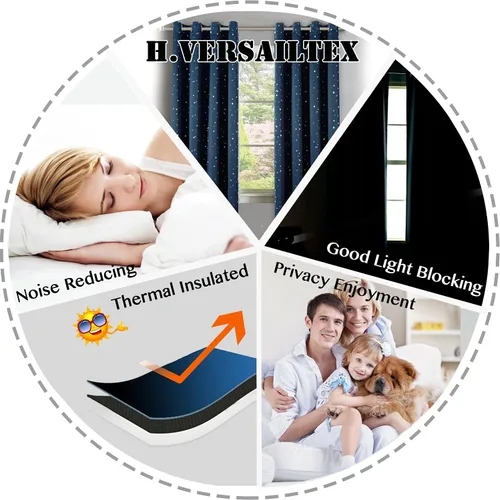 Miniatura 7 de H.VERSAILTEX Cortinas opacas con estrellas para habitación de niños y niñas, con bloqueo de luz completa, bonitas cortinas gruesas y suaves