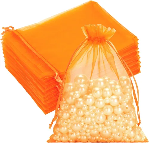 Miniatura 10 de G2PLUS - 25 bolsas de organza doradas de 5 x 7 pulgadas, bolsas de malla transparente para joyería, bolsas de regalo de organza con cordón