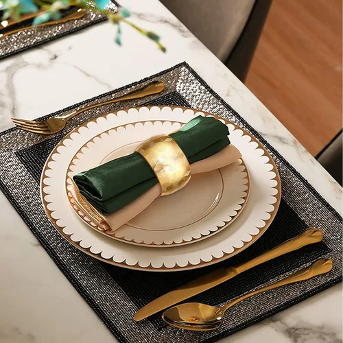 Miniatura 4 de Servilleteros redondos para mesa de comedor, fiestas, bodas, reuniones familiares, banquetes de Navidad, cenas, decoraciones (12 juegos dorados)