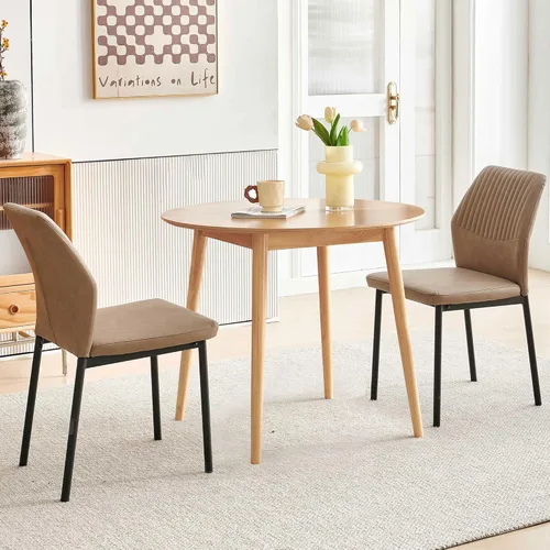 Miniatura 18 de Juego de 4 sillas de comedor de piel sintética marrón, cómodas sillas de cocina tapizadas sin brazos con patas de metal negro para sala de estar