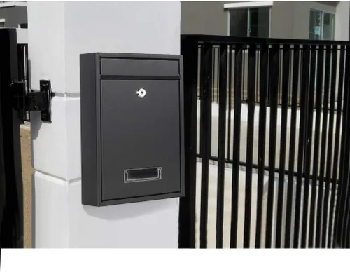 Miniatura 6 de Decaller Buzón montado en la pared con cerradura de llave, buzón de metal a prueba de óxido para exteriores, 15.2 x 10.1 x 3.3 pulgadas, 006 negro