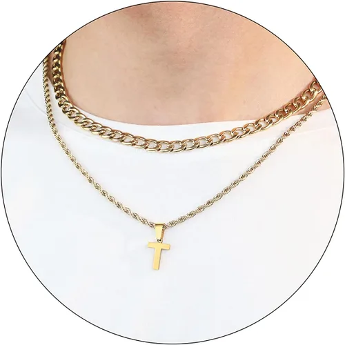 Miniatura 73 de SENRAN Collar con inicial en capas de la A a la Z para hombre, cadena de cuerda torcida de acero inoxidable de 18 a 20 pulgadas, dije de letra