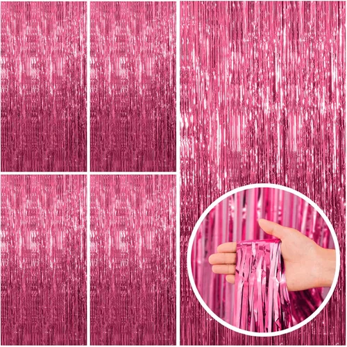 Miniatura 34 de Paquete de 2 cortinas de serpentinas negras para fiestas, telón de fondo de flecos de oropel de papel de aluminio, decoraciones para fiestas