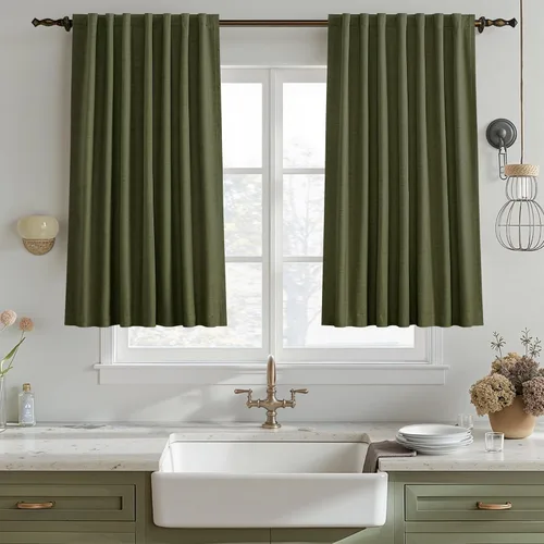 Miniatura 94 de UHITECH Cortinas opacas de 35 pulgadas de largo para sala de estar, 2 paneles, cortina opaca corta para cocina para ventanas pequeñas, cortinas