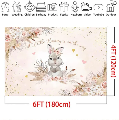 Miniatura 4 de Mocsicka Telón de fondo floral para baby shower, flores BOHO, conejo, día de Pascua, baby shower, decoración de fiesta de baby shower (6 x 4 pies)