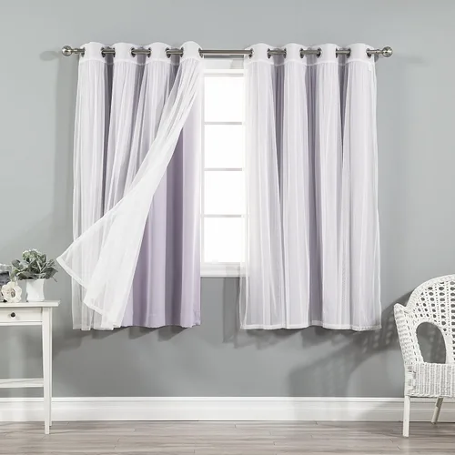 Miniatura 36 de Best Home Fashion Mix and Match - Juego de 4 cortinas de tul transparente y opacas, con ojales de acero inoxidable y níquel Rosa empolvado