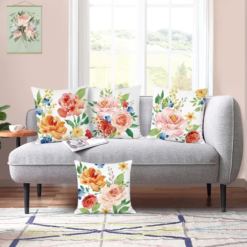 Miniatura 3 de Bonhause Juego de 4 fundas de almohada de flores de peonía de 18 x 18 pulgadas, juego de 4 fundas de almohada decorativas de terciopelo