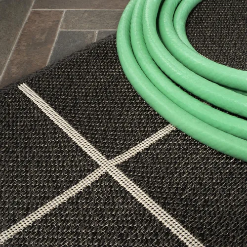 Miniatura 3 de JONATHAN Y Grid Squares - Alfombra de pasillo para interiores y exteriores, 2 x 8 pies, color negro/crema, moderna para patio trasero, porche, fácil