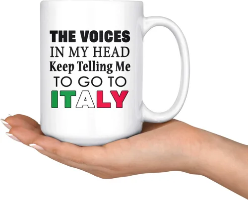 Miniatura 2 de P.S. I Love Italy Taza de café grande – Voces en mi cabeza – Taza de cerámica blanca personalizada para caliente y fría con diseños divertidos