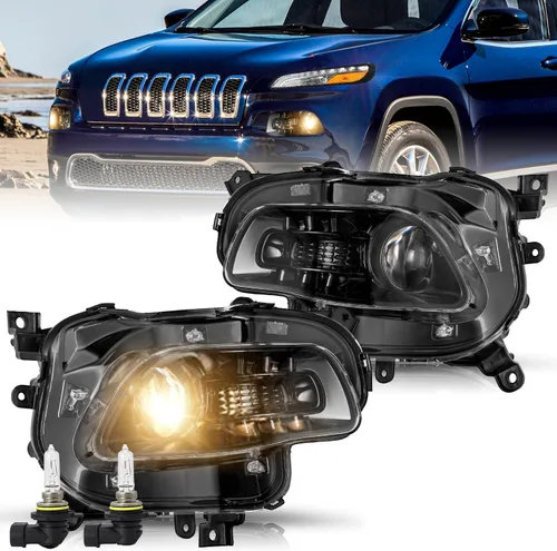 Miniatura 23 de JSBOYAT Compatible con 2014-2018 Jeep Cherokee Luz LED DRL de estacionamiento Señal de giro estilo OE Faros LED DRL cromados para parachoques Señal