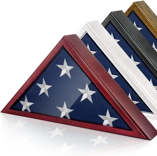 Vitrina frontal de cristal para exhibición de bandera de entierro - Caja de bandera montada en la pared de 9.5 x 5 pies para bandera de veteranos