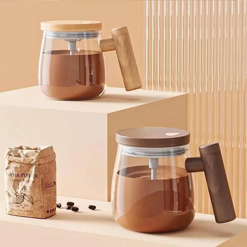 Miniatura 2 de Taza automezclable, taza de café eléctrica de 13.5 onzas con tapa, varilla de agitación desmontable, para oficina, viajes, hogar, café (transparente)