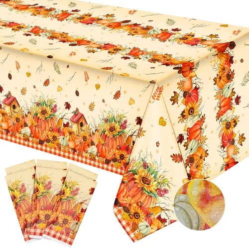 Miniatura 10 de 3 manteles rectangulares desechables de plástico para otoño, con hojas de arce, mantel rectangular impermeable para otoño para decoración de días