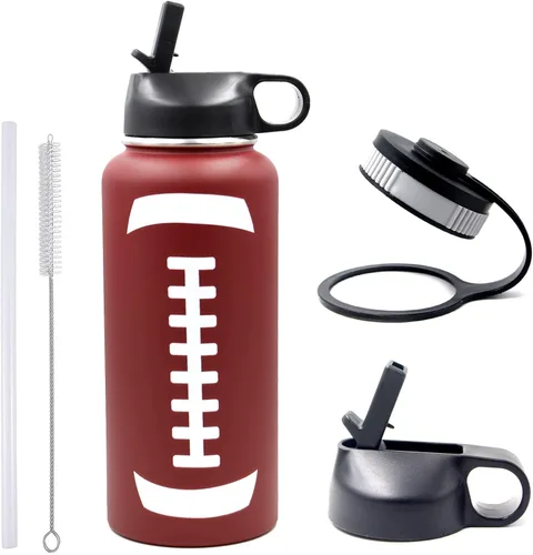 Miniatura 8 de Botella de agua de baloncesto de 12 onzas, botella de agua deportiva aislada al vacío de acero inoxidable con popote y 2 tapas, botella de agua