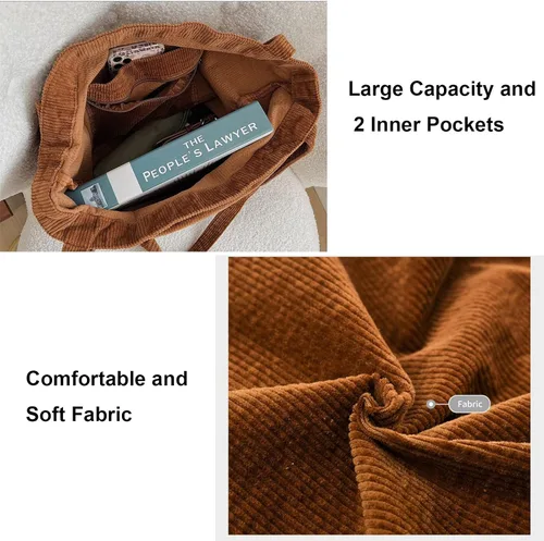 Miniatura 4 de ALUWU Bolso de mano de pana para mujeres y niñas, bolso de hombro de lona lindo bolso grande