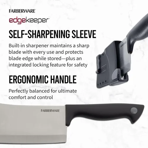 Miniatura 4 de Farberware Edgekeeper – Cuchillo de carnicero de 15 cm con cubierta autoafilable, cuchillo de cocina de acero inoxidable de alto carbono con mango