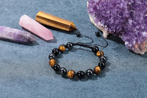 Miniatura 2 de Jovivi Pulsera de piedra de cristal de ojo de tigre de obsidiana negra de 0.315 in0.394 in para hombre, pulsera de piedra de lava con cuentas