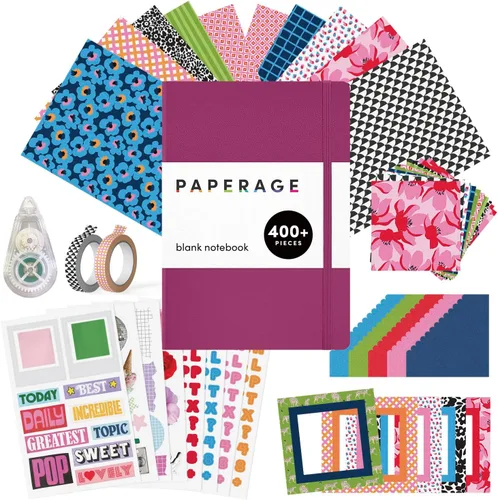 Miniatura 10 de PAPERAGE Kit de diario de viñetas, juego de diario punteado y kit estacionario, cuaderno de tapa dura con puntos (rubor), 12 bolígrafos finos, 8