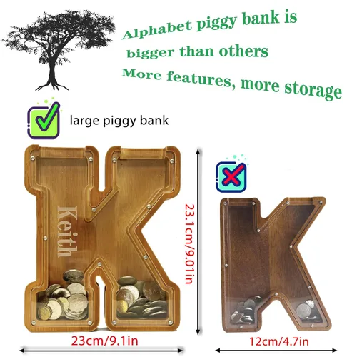 Miniatura 4 de Hucha Personalizada de Madera con Alfabeto - Hucha para Niños - Hucha para Niños y Niñas - Hucha de Monedas - Banco - Puede Usarse como Regalo