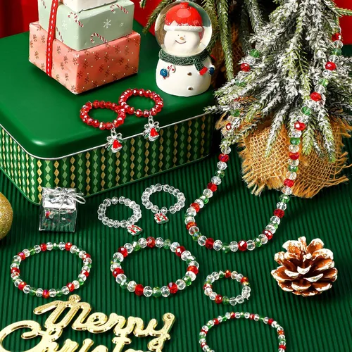 Miniatura 5 de Cuentas de cristal de Navidad, 1000 cuentas AB para la fabricación de joyas, cuentas de cristal de vidrio rojo, verde y blanco para pulseras