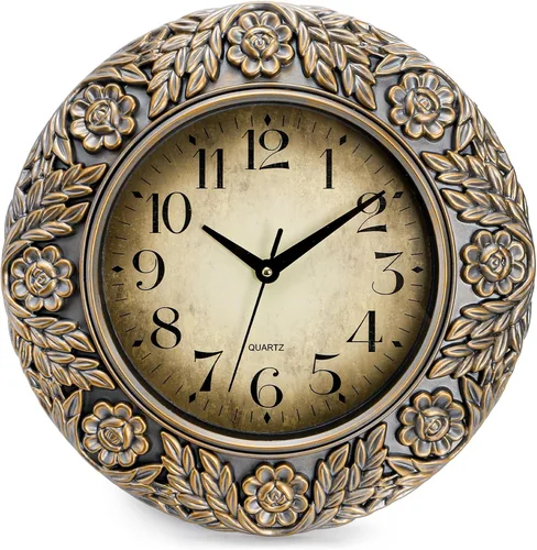 Reloj de pared vintage de 13 pulgadas, reloj de pared decorativo silencioso, reloj de baño retro sin tictac, reloj redondo a pilas para sala de