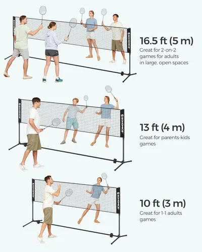 Miniatura 8 de SONGMICS - Red de bádminton ajustable en altura, red de voleibol, red de pickleball para tenis junior, niños, cancha interior y exterior, red Negro