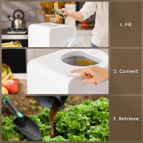 Miniatura 3 de Airthereal Revive R500-V Compostador eléctrico de cocina con cubierta visual, SHARKSDEN® Tri-Blade mejorado, convierte los residuos de alimentos