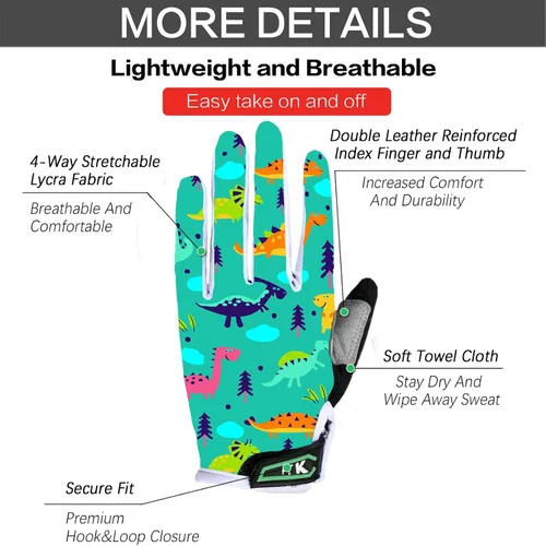Miniatura 3 de FINGER TEN Guantes de ciclismo para niños y niñas y jóvenes, par de dedos completos, ciclismo de motocross, pantalla táctil, bicicleta de montaña