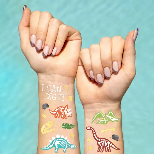 Miniatura 3 de xo, Fetti Tatuajes de dinosaurios - 36 estilos Suministros de fiesta de cumpleaños de fósiles de dinosaurios, recuerdos de fiesta T-Rex