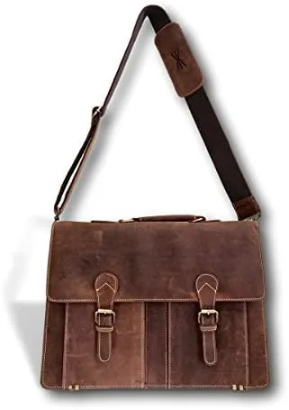 Kauri Maletín de cuero genuino marrón 18 pulgadas hecho a mano bolsa de ciudad para laptop de grano completo para hombres y mujeres Diseño de