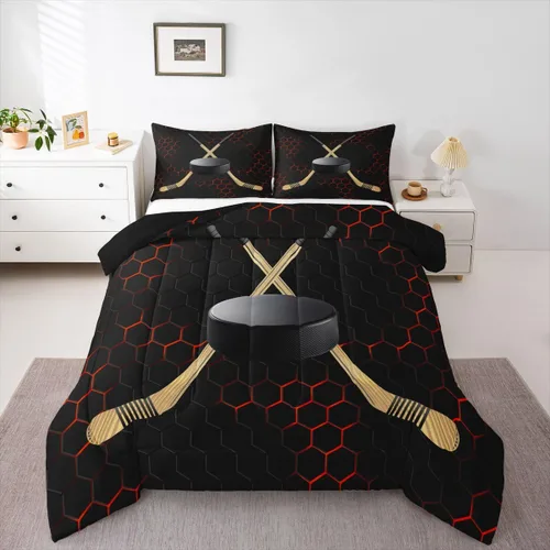 Miniatura 11 de Juego de edredón de panal negro y rojo para adolescentes, jóvenes y adultos, juego de ropa de cama de fútbol y fútbol, juegos de edredón hexagonales