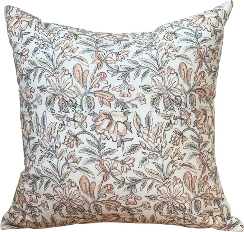 Fundas de almohada florales de 18 x 18 - Fundas de almohada de impresión en bloque vintage, fundas de almohada decorativas de granja para sofá, sala
