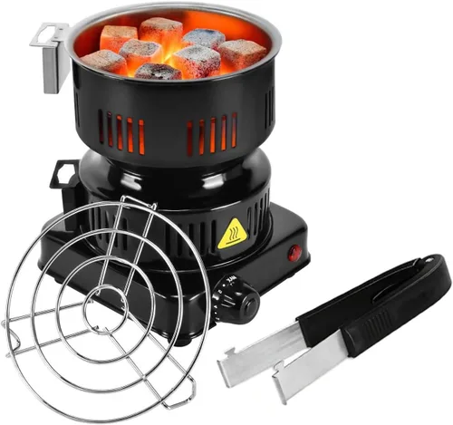 Quemador eléctrico de carbón de coco de 600 W ETL para barbacoa camping cocina | Fast Heating Coal Burner Hot Plate, Detachable Handle, Stainless