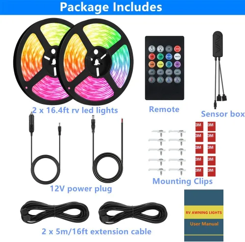 Miniatura 2 de Luces para toldo de autocaravana, kit de luces LED subterráneas de 33 pies, 12 V, luces de neón multicolor para exteriores para cámper, autocaravana