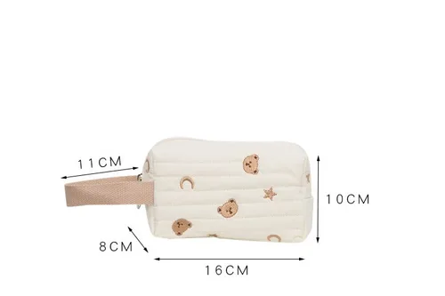 Miniatura 7 de Bolsa de maquillaje Kawaii de felpa para cosméticos, bolsa de aseo estética japonesa peluda, organizador de almacenamiento bordado de oso de hadas