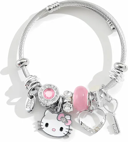 Zmioviq Lindas pulseras para mujeres y niñas, pulsera ajustable de acero inoxidable de dibujos animados para esposa, novia, regalos de joyería