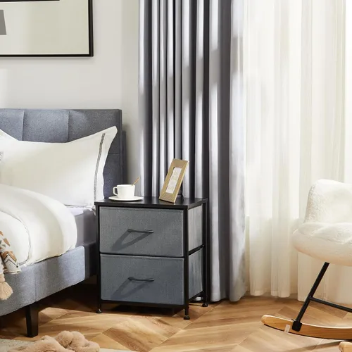 Miniatura 9 de DUMOS Mesita de noche pequeña con 2 cajones de tela, mesa auxiliar para dormitorio, muebles de almacenamiento para mesita de noche de 20 pulgadas