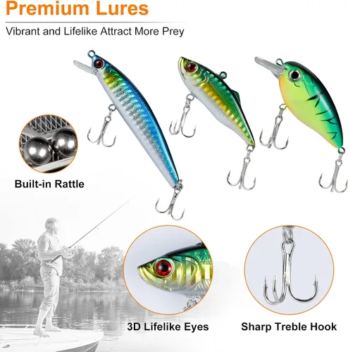 Miniatura 3 de PLUSINNO Señuelos de Pesca Caja de Aparejos de Pesca Regalos de Pesca para Hombres, Lubina, Trucha Kit de Accesorios de Pesca para Agua Salada
