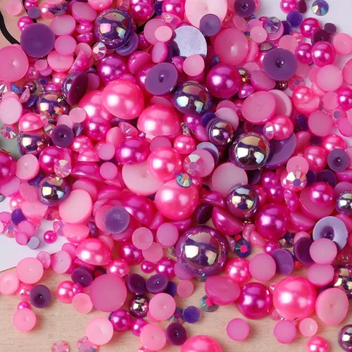 Perlas planas y diamantes de imitación de 2.12 oz, 2200 unidades de diamantes de imitación de resina de color AB de tamaño mixto de 3 a 0.394 in,